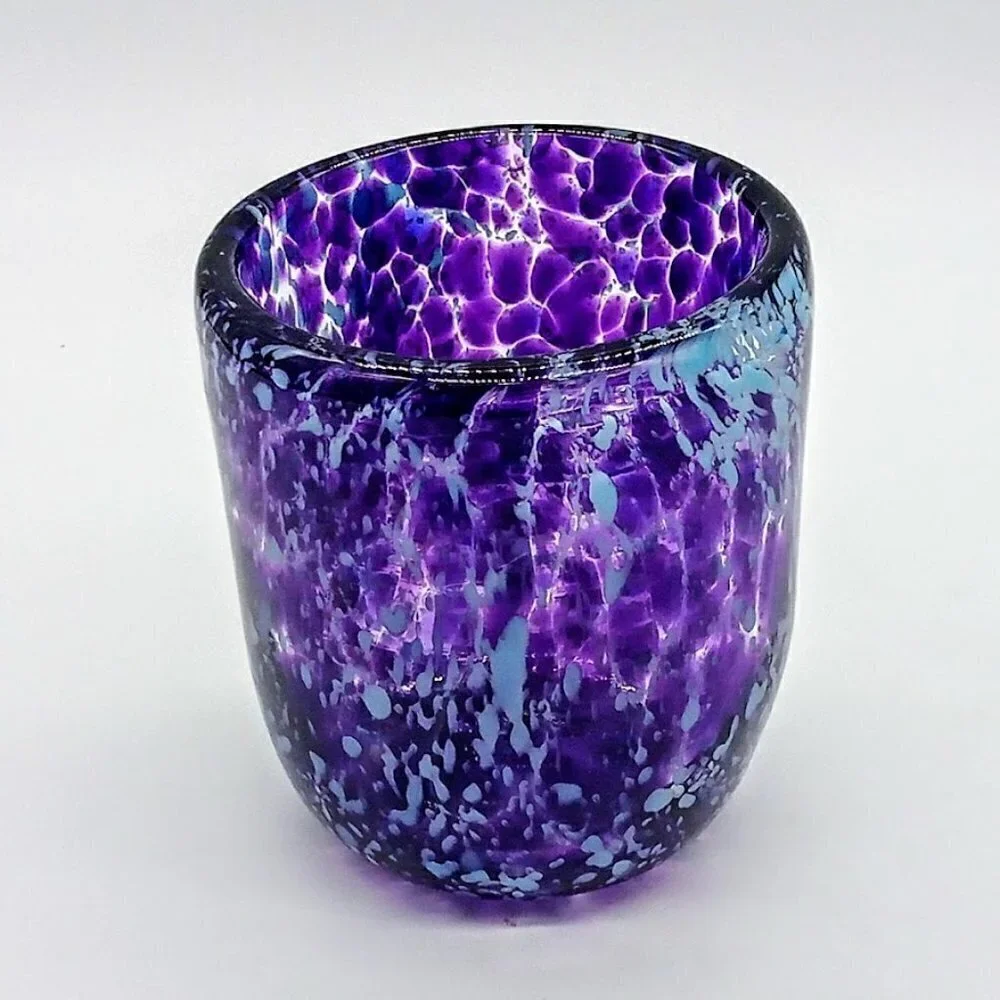 Handblown Purple Blue Studio Art Glass Candle Holder Vase